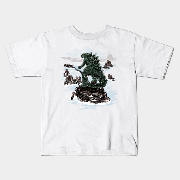 Kaiju above the Sea of Fog Kids T-Shirt by Zascanauta